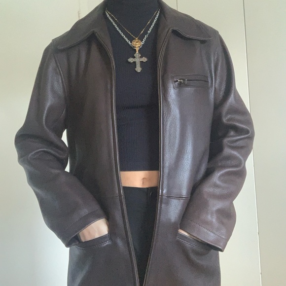 Roots Jackets & Blazers - ROOTS Vintage brown pebbled leather collar zip jacket coat